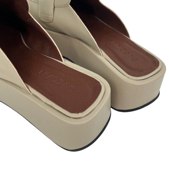 SVEGAN Women Vegan Leather Backless Mule Platform Loafer Size 38 US 7-7.5 Beige - Picture 7 of 16